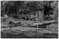 Sunken boats, Trang An. Ninh Binh,  Vietnam (black and white)