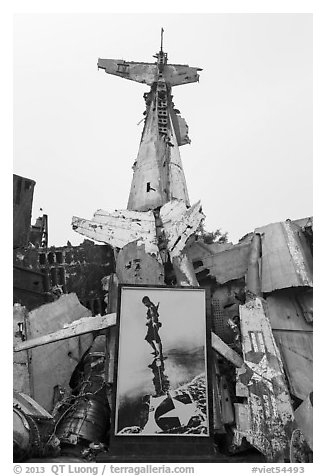 Wreckage of downed B52 bomber. Hanoi, Vietnam (black and white)