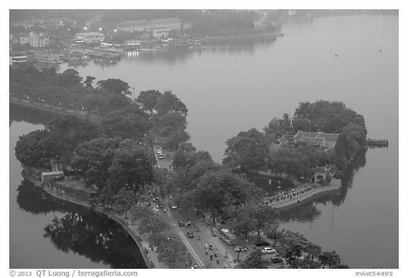 West Lake and pagoda from above. Hanoi, Vietnam