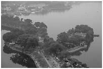 West Lake and pagoda from above. Hanoi, Vietnam (black and white)