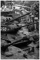 Tanks, helicopters, and warplanes, military museum. Hanoi, Vietnam (black and white)