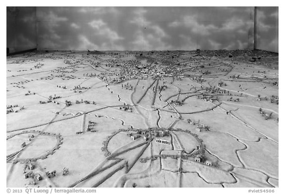 Theater of operations diorama of Ho Chi Minh campaign, military museum. Hanoi, Vietnam (black and white)