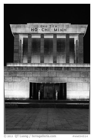 Ho Chi Minh Mausoleum at night. Hanoi, Vietnam (black and white)