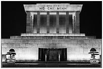 Ho Chi Minh Mausoleum lit in red. Hanoi, Vietnam (black and white)