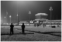 Ba Dinh Square and Ho Chi Minh Mausoleum at night. Hanoi, Vietnam (black and white)