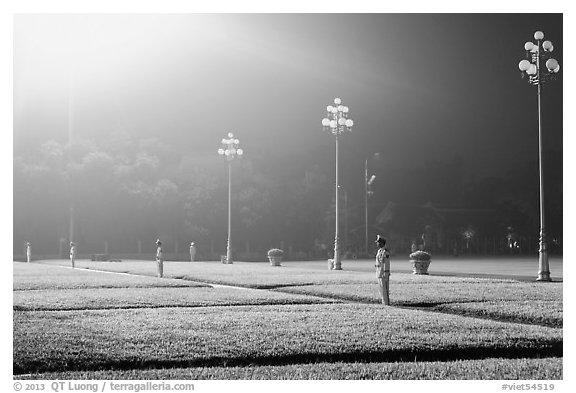 Guards lined up in Ba Dinh Square. Hanoi, Vietnam (black and white)