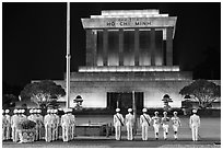 Flag folding ceremony, Ho Chi Minh Mausoleum. Hanoi, Vietnam (black and white)