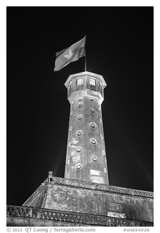 Flag tower at night, Thanh Long Citadel. Hanoi, Vietnam