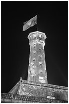 Flag tower at night, Thanh Long Citadel. Hanoi, Vietnam (black and white)