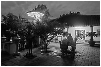 Phung Son Pagoda at night, district 11. Ho Chi Minh City, Vietnam (black and white)