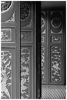 Red doors, Le Van Duyet temple, Binh Thanh district. Ho Chi Minh City, Vietnam (black and white)