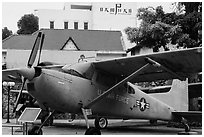 Warplane and restaurant, War Remnants Museum, district 3. Ho Chi Minh City, Vietnam (black and white)