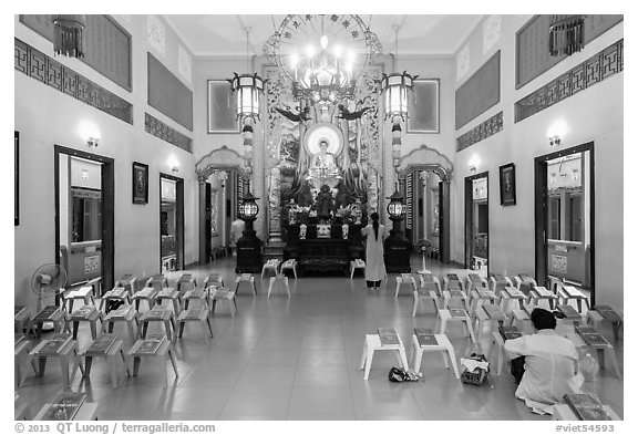 Altar, An Quang Pagoda, district 10. Ho Chi Minh City, Vietnam (black and white)