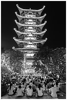 Night Religious service, Quoc Tu Pagoda, district 10. Ho Chi Minh City, Vietnam (black and white)