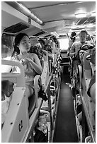 Tourists on sleeper bus. Vietnam (black and white)