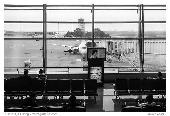Waiting room, Tan Son Nhat airport, Tan Binh district. Ho Chi Minh City, Vietnam (black and white)