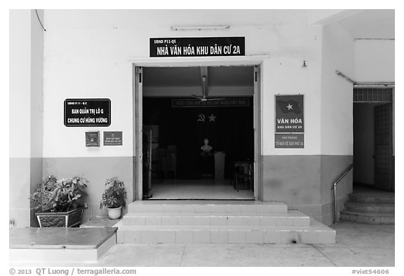 Neighborhood cultural center, district 5. Ho Chi Minh City, Vietnam (black and white)