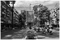 Leafy boulevard, district 5. Ho Chi Minh City, Vietnam (black and white)