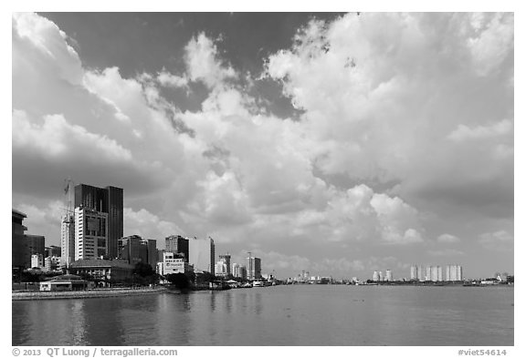 High rises along Saigon River. Ho Chi Minh City, Vietnam (black and white)