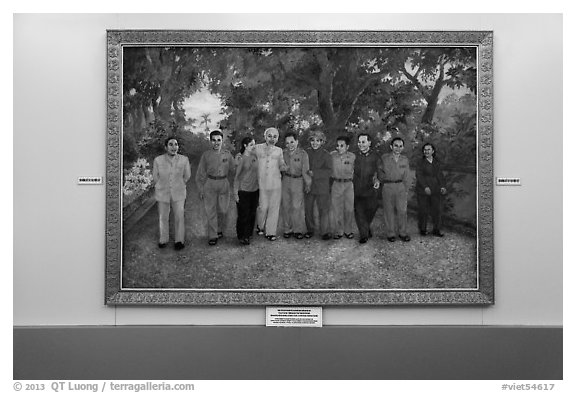 Painting of Ho Chi Minh with comrades. Ho Chi Minh City, Vietnam (black and white)