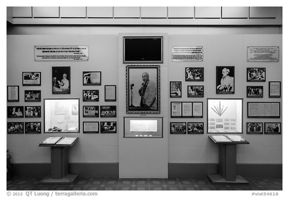 Ho Chi Minh portraits, Ho Chi Minh Museum. Ho Chi Minh City, Vietnam (black and white)