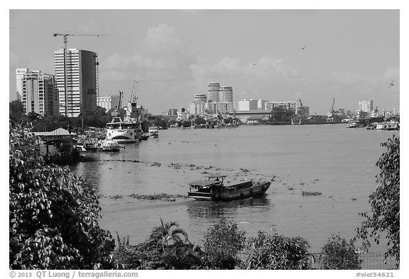 Saigon riverfront. Ho Chi Minh City, Vietnam (black and white)