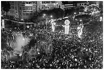 Holiday crowds from above. Ho Chi Minh City, Vietnam (black and white)