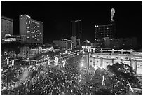 Crowded intersection at night from above, during holidays. Ho Chi Minh City, Vietnam (black and white)