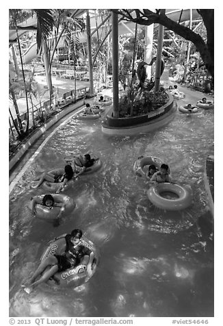 Inner tubing, Dam Sen Water Park, district 11. Ho Chi Minh City, Vietnam (black and white)