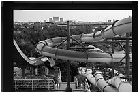 Water slides and skylines, Dam Sen Water Park, district 11. Ho Chi Minh City, Vietnam ( black and white)