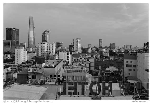 Rooftop view of Saigon skyline. Ho Chi Minh City, Vietnam (black and white)
