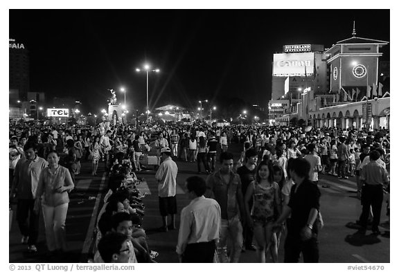 Street on New Year eve. Ho Chi Minh City, Vietnam (black and white)