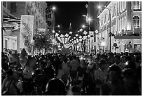 Packed street at night, New Year eve. Ho Chi Minh City, Vietnam ( black and white)