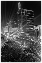 Laser show, central Saigon, New Year eve. Ho Chi Minh City, Vietnam (black and white)