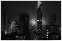New Year fireworks. Ho Chi Minh City, Vietnam (black and white)