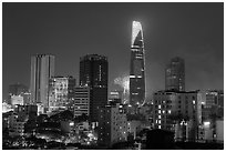 Saigon skyline and fireworks. Ho Chi Minh City, Vietnam (black and white)