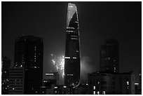 Bitexco tower with fireworks. Ho Chi Minh City, Vietnam (black and white)