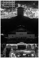 Ben Thank market from above at night. Ho Chi Minh City, Vietnam ( black and white)