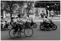 Bicycle and motorbikes. Ho Chi Minh City, Vietnam ( black and white)