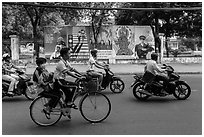 Bicycle and motorbikes. Ho Chi Minh City, Vietnam (black and white)