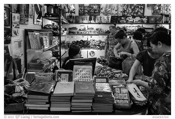 Souvenir store in central post office. Ho Chi Minh City, Vietnam (black and white)