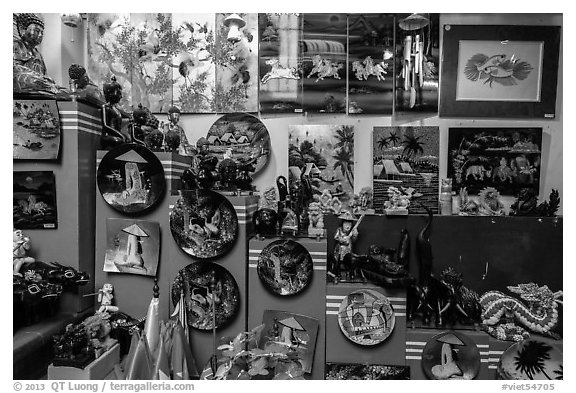 Crafts in souvenir store. Ho Chi Minh City, Vietnam (black and white)