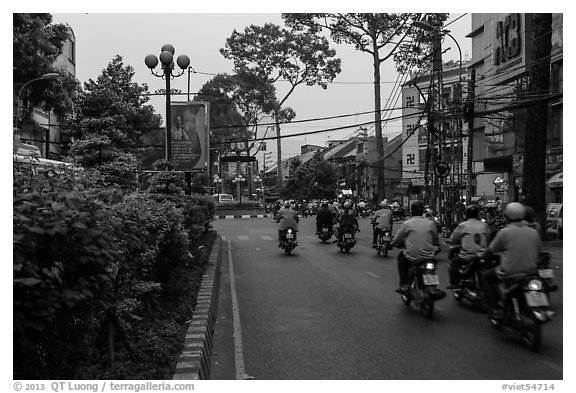 Street at dusk. Ho Chi Minh City, Vietnam (black and white)