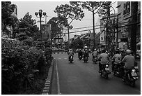 Street at dusk. Ho Chi Minh City, Vietnam (black and white)