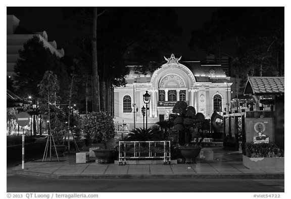 Opera house at night. Ho Chi Minh City, Vietnam (black and white)