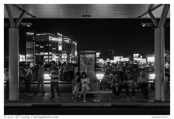 Outside Than Son Nhat airport at night. Ho Chi Minh City, Vietnam (black and white)