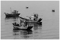 Fishing boats, early morning. Mui Ne, Vietnam (black and white)