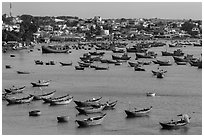 Fishing boats and village. Mui Ne, Vietnam ( black and white)