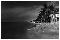 Waterfront at night. Mui Ne, Vietnam (black and white)