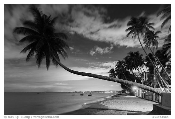 Beachfront resort at night. Mui Ne, Vietnam (black and white)